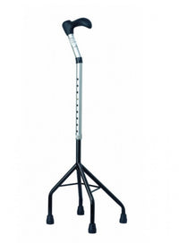 shows the adjustable quad cane in silver and black