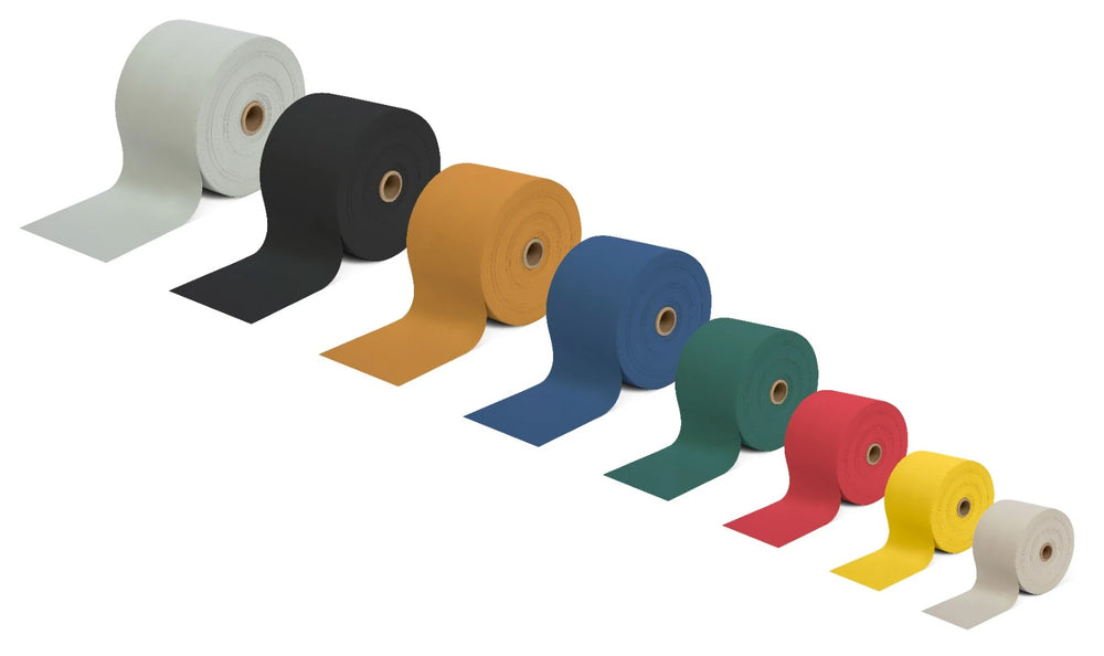 The seven different sizes of TheraBand Exercise Band
