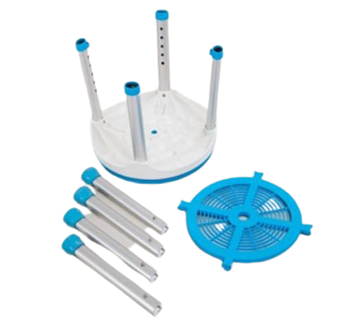 Atlantis Swivel Seat Shower Stool - turned upside down, shows the 4 legs and the blue base plate.