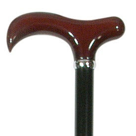 shows a close up of the burgundy handle on the ladies shock absorber cane