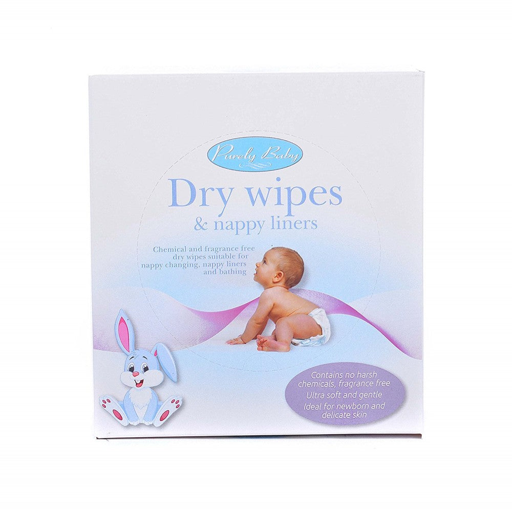 shows a pack of dry baby wipes / nappy liners