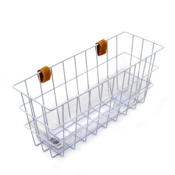 shows the basket with tray for walking zimmer frames