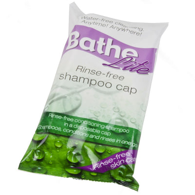 shows a Bathe-Lite Rinse-Free Shampoo Cap in its packaging