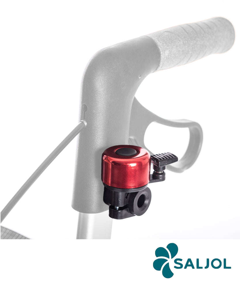The image shows the SALJOL Carbon Rollator Bell on the handle of the rollator