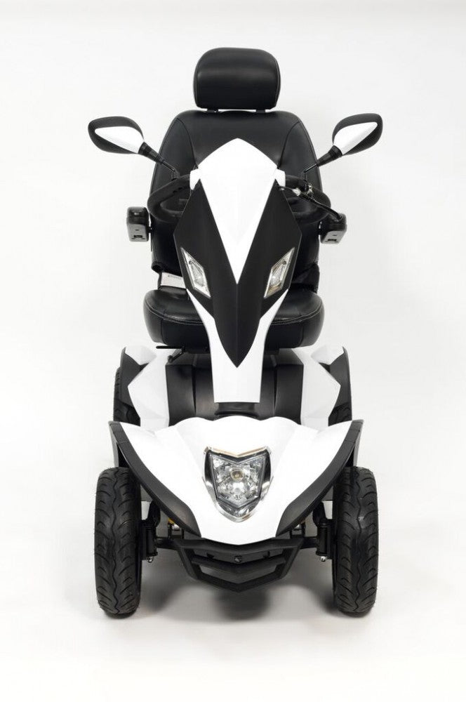 the image shows a front view of the white cobra mobility scooter