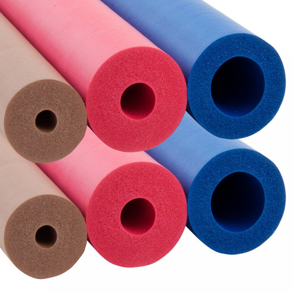 shows the Coloured Closed Cell Foam Tubing in tan, red and blue