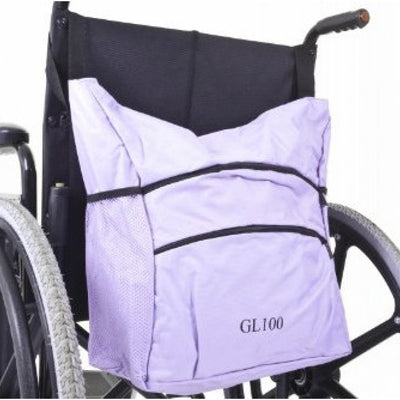 shows the lilac coloured wheelchair carry bag