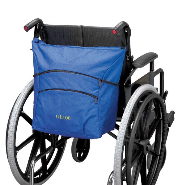 shows the blue coloured wheelchair carry bag