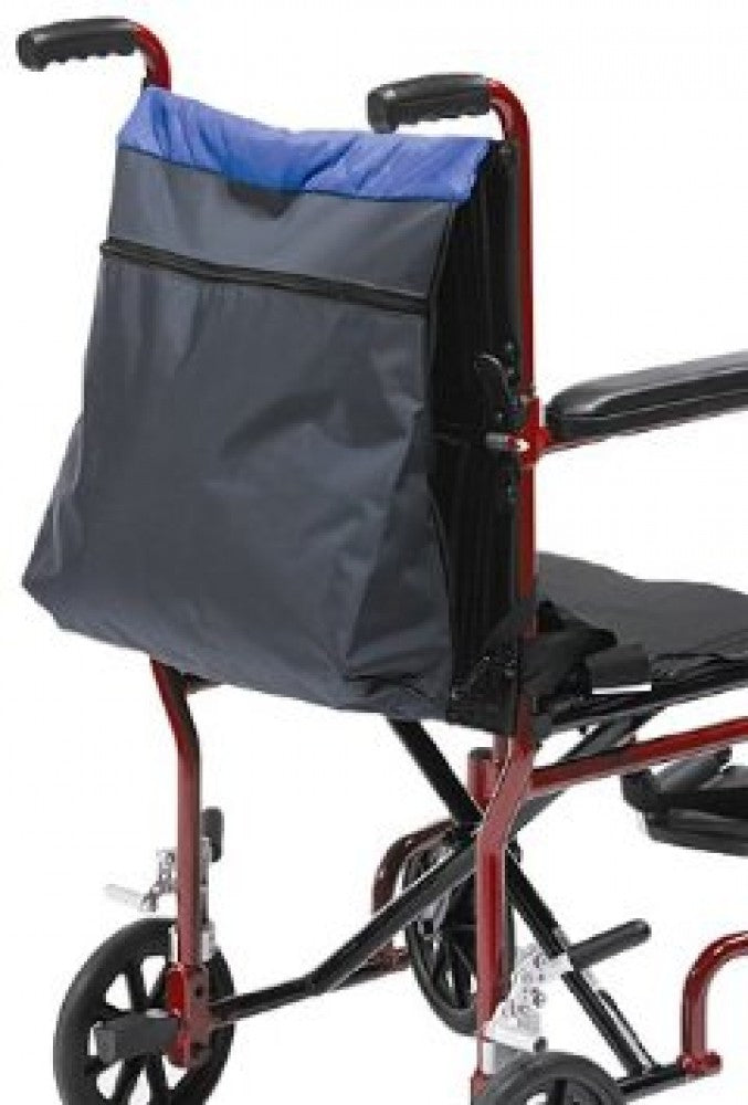 shows the Comfort Holdall fitted to a wheelchair