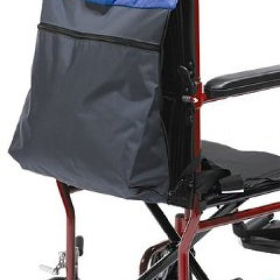 shows the Comfort Holdall fitted to a wheelchair