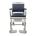 the image shows the homecraft adjustable height mobile commode with the padded seat down