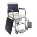 shows the homecraft adjustable height mobile commode with the seat up showing the commode pan