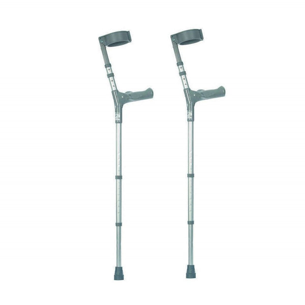 shows the double adjustable elbow crutches with comfy handle