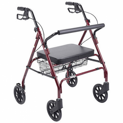 the image shows the extra heavy duty rollator walker in red