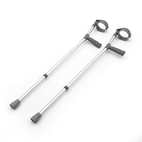 shows the double adjustable elbow crutches