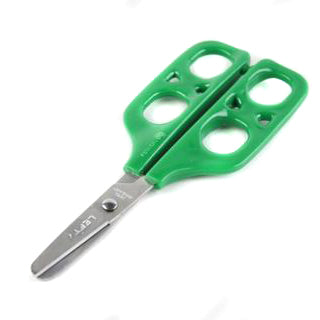 shows the green dual control training scissors