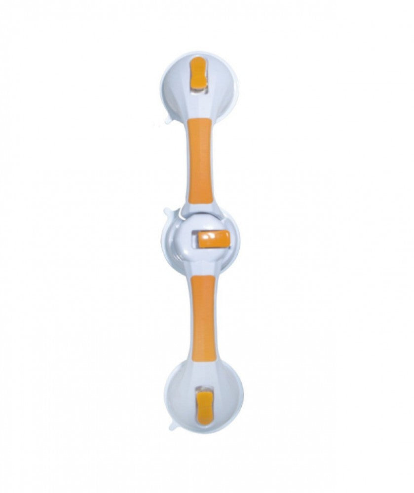 shows white and gold Dual Rotating Suction Cup Grab Bar with Indicator against a white background