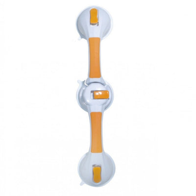shows white and gold Dual Rotating Suction Cup Grab Bar with Indicator against a white background