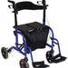 shows the duo deluxe rollator and transit chair in blue
