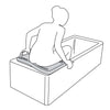 The image is the first of three showing how to use the Etac Fresh Bath Board With Handle