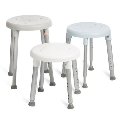 Easy shower stool in three different colours, white, grey and blue