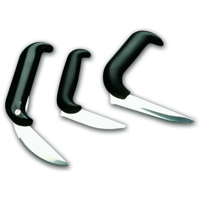 the image shows the three different types of etac relieve angled knives