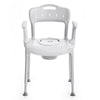 the image shows a front view of the etac swift commode chair with the cover off