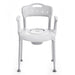 the image shows a front view of the etac swift commode chair with the cover off