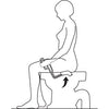 The image shows a diagram demonstrating the Torkel Toilet Paper Tongs being used by someone on a toilet