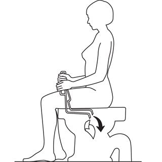 The image shows a diagram demonstrating  how the Etac Torkel Toilet Paper Tongs release the toilet paper after being used