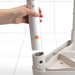 image shows how the top of the stool fits to the legs with an easy button