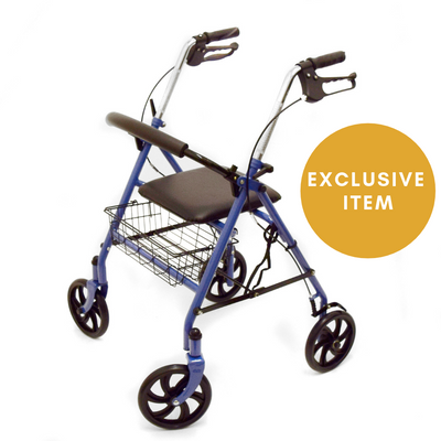 the image shows the blue jay four wheel rollator