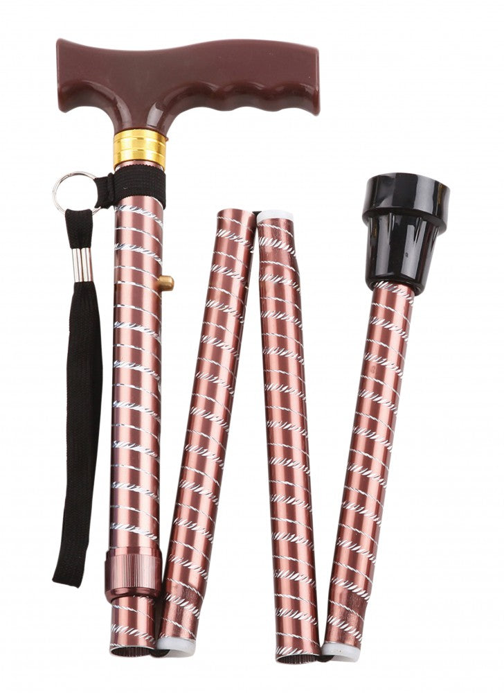 shows the brown extendable walking stick