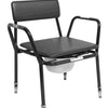 the image shows the extra low adjustable height commode chair