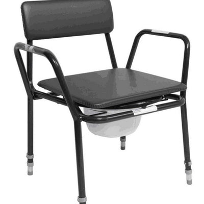 the image shows the extra low adjustable height commode chair