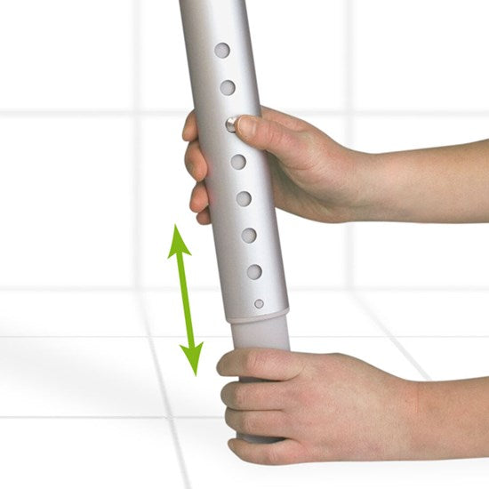 image shows adjustability of the edge shower stool