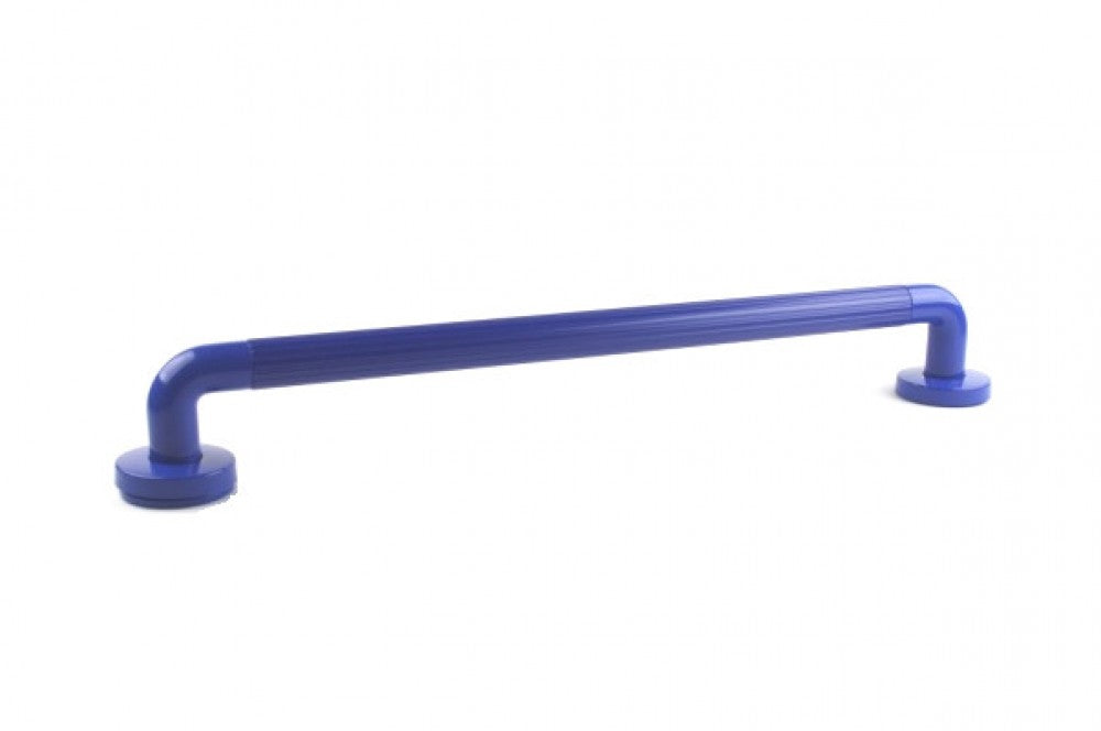 a side view of a blue fluted plastic grab rail 