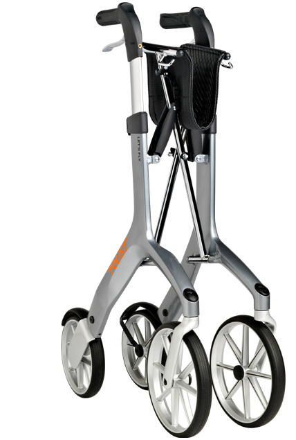 shows a folded lets fly rollator in graphite grey