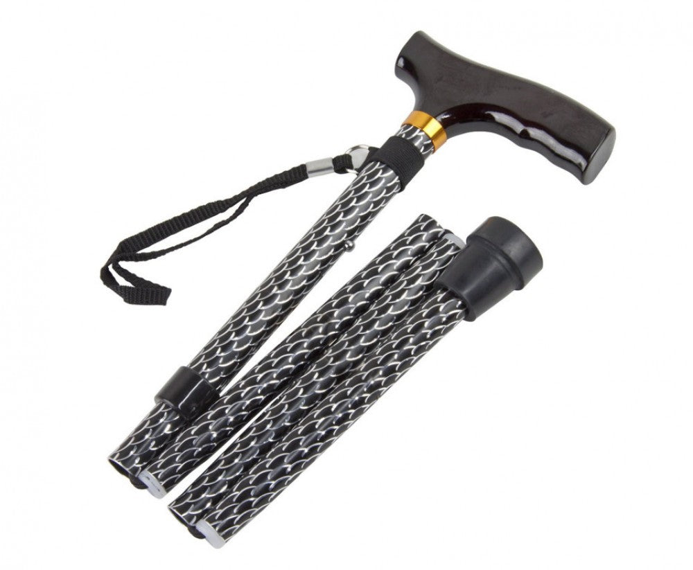 The image shows the folding cane with strap in 'black twist'