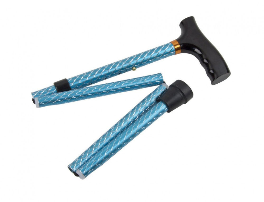 The image shows the folding cane with strap in 'blue wave'