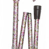 the image shows the purple floral folding elite adjustable walking stick