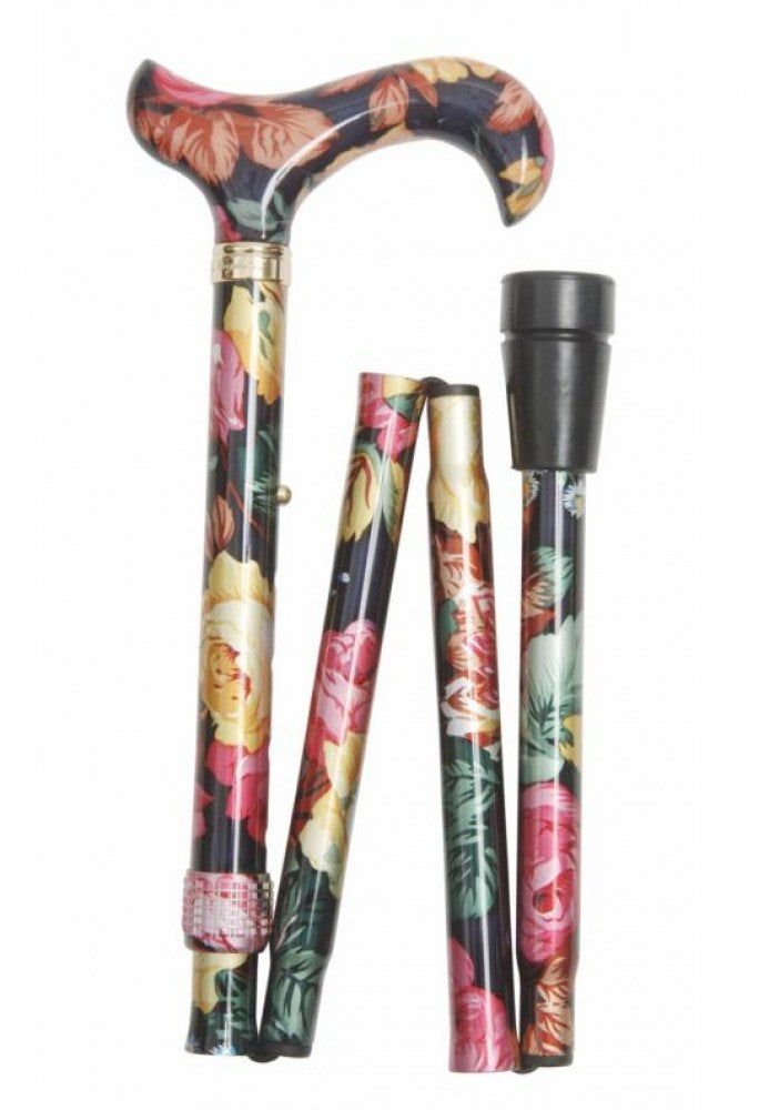 the image shows the floral folding elite adjustable walking stick