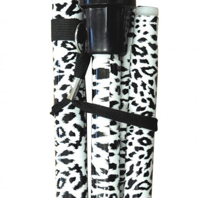 shows the black and white animal print design walking stick