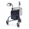 The image shows the Folding Steel Tri Walker with handy bag, basket and tray.