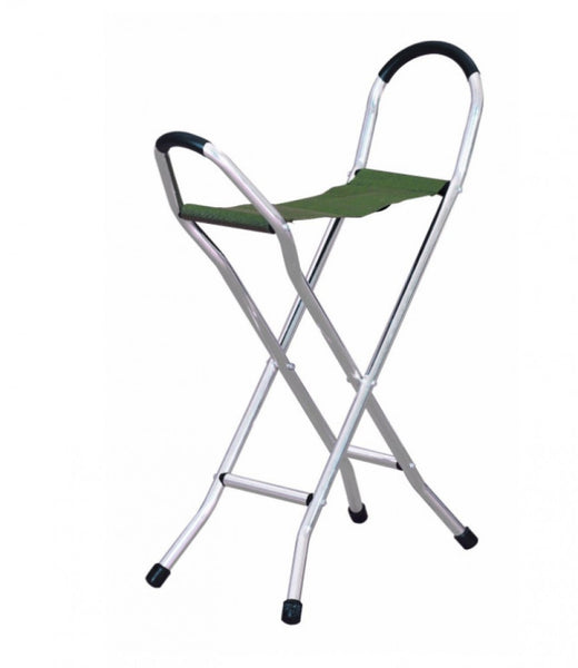 The image shows the folding stick seat when unfolded to show the canvas seat