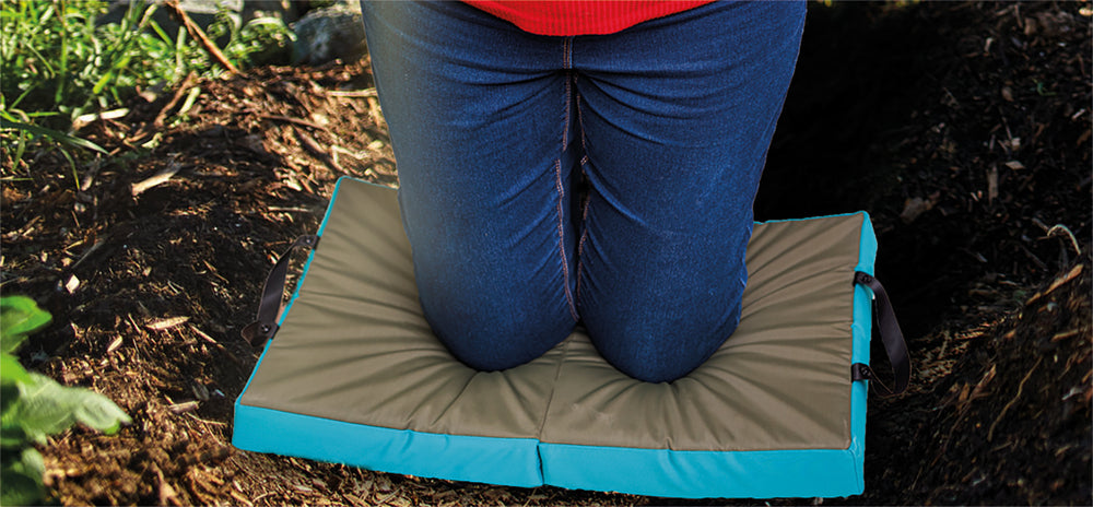 Home and Garden Memory Foam Folding Kneeler Cushion in use, person kneeling on it