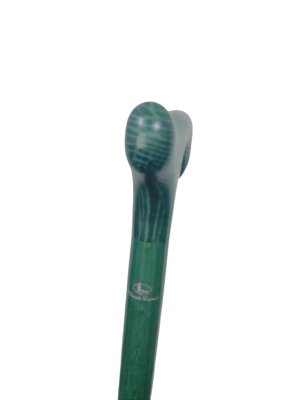 the image shows a close up of the other side of the handle on the classic canes jewel green beech cane
