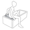 The image is the third of three images showing how to use the Etac Fresh Bath Board With Handle