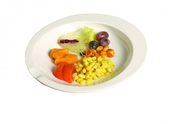 the image shows the GripWare Scoop Dish in white with food on it