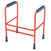 the image shows the red height adjustable toilet frame